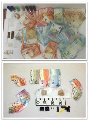 Fotografias de notas e moedas de Euros